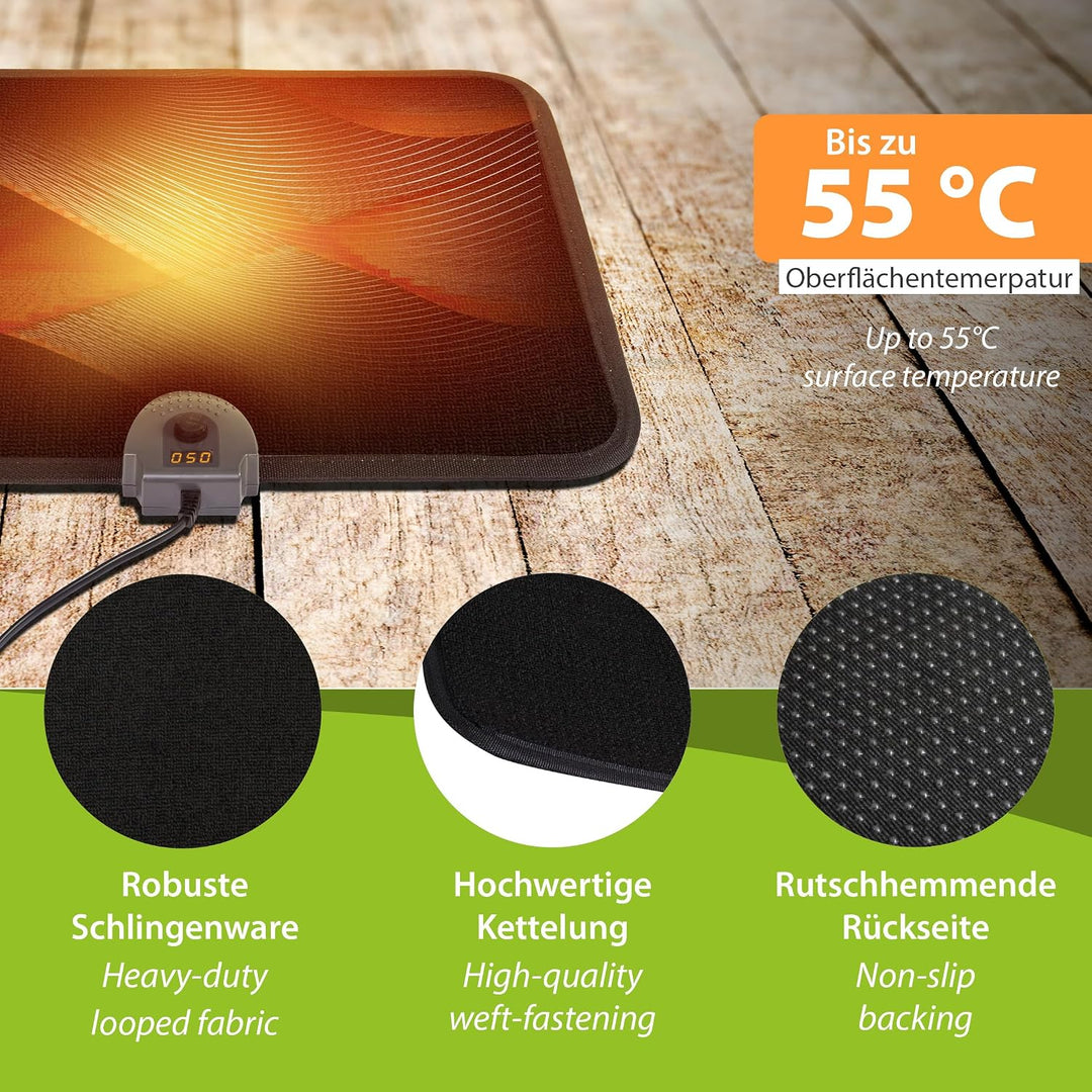 Mi-Heat Infrarot Heizteppich 40x50cm Fussschalter Thermostat 4 Heizstufen bis 60°C Temperatur fester