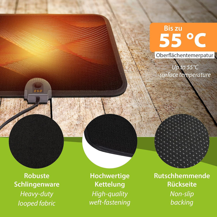 Mi-Heat Infrarot Heizteppich 40x50cm Fussschalter Thermostat 4 Heizstufen bis 60°C Temperatur fester