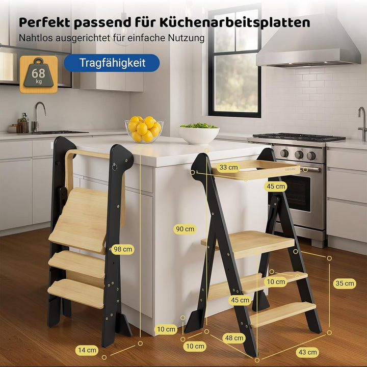 COSYLAND Lernturm ab 1 Jahr klappbar – iF Design Award Gewinner, höhenverstellbarer Lernturm mit Sic