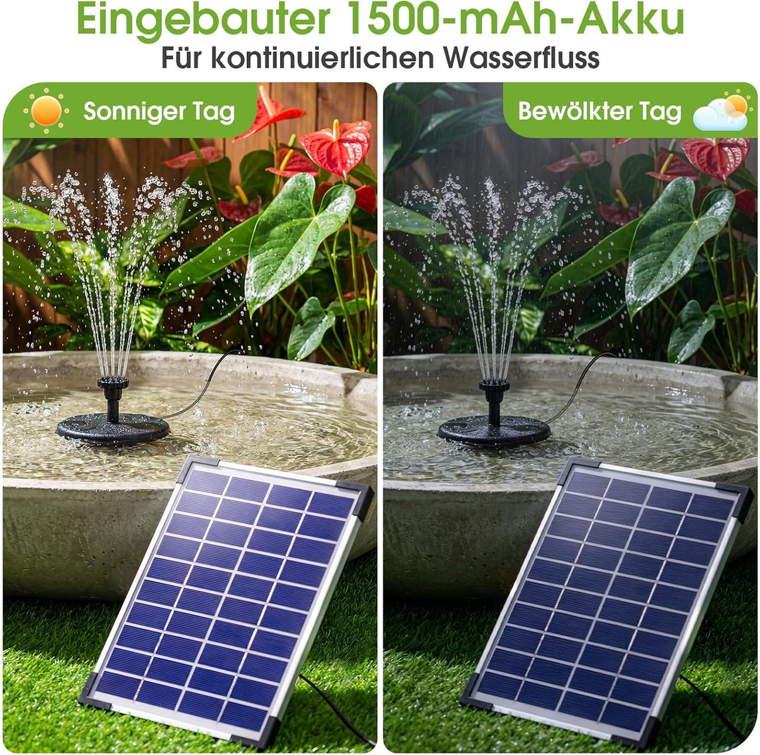 AISITIN Solar Springbrunnen 5.5W Solar Teichpumpe mit Solar Panel Eingebaute 1500mAh Batterie Wasser