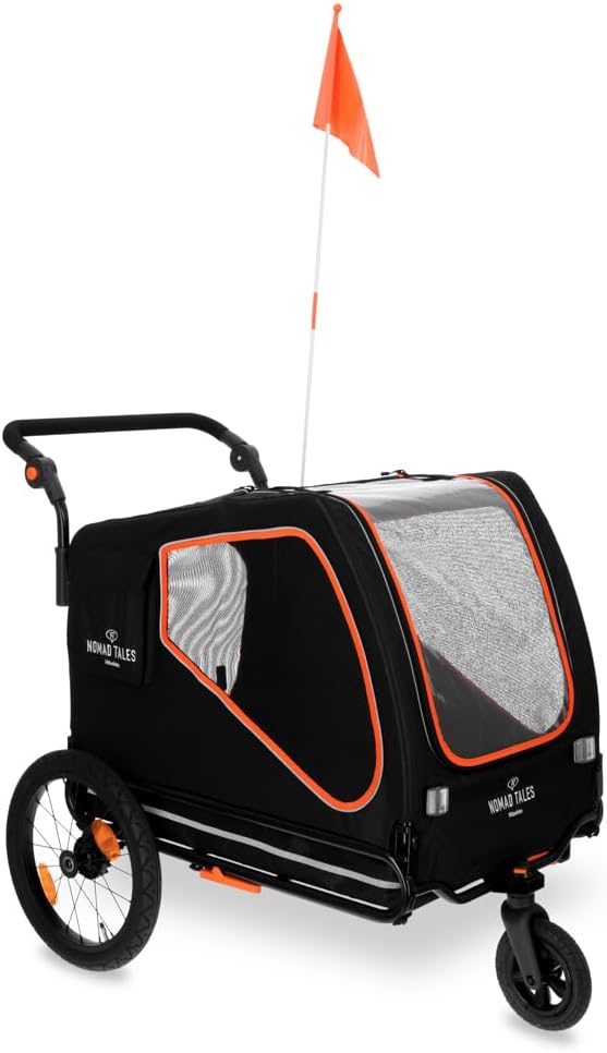 Fahrradanhänger & Jogger für Hunde bis 45 KG | 2 in 1 | Grosse Fenster & gepolsterte Liegematte | Ma
