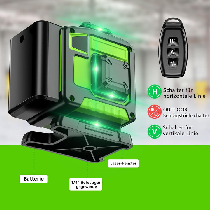 Kreuzlinienlaser Grün 16 Linien Nivellierlaser, 4 x 360 ° Laser wasserwaage, linienlaser kreuzlaser