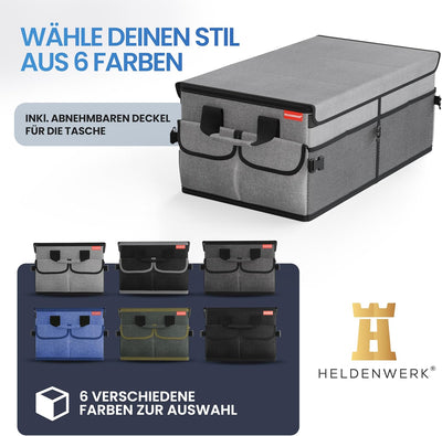HELDENWERK Premium Kofferraum-Organizer mit Deckel stabil & rutschfest - Faltbare Auto Kofferraumtas