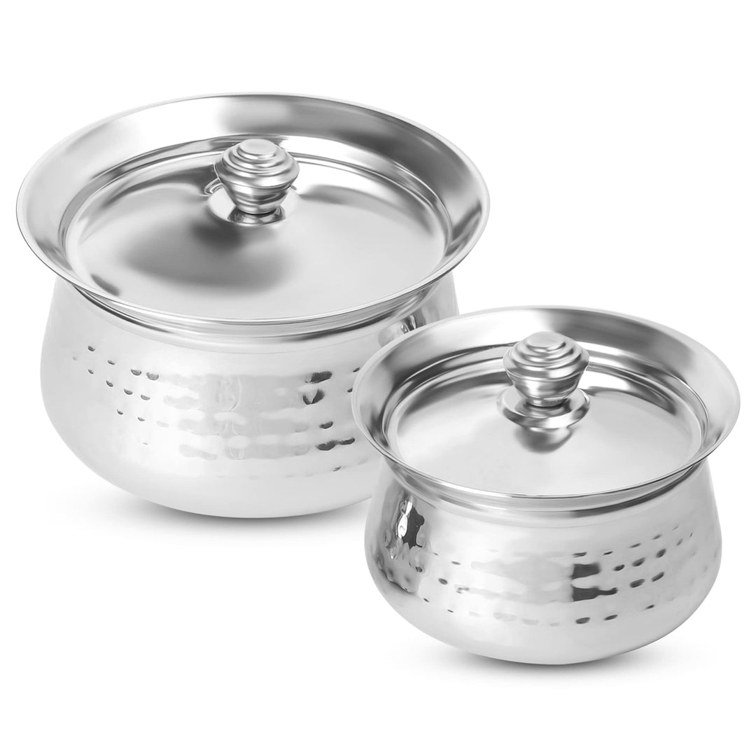 KSJONE Biryani Handi Set aus Edelstahl,Premium Stahl gehämmerte Oberfläche, Patila Handi,mit gehämme