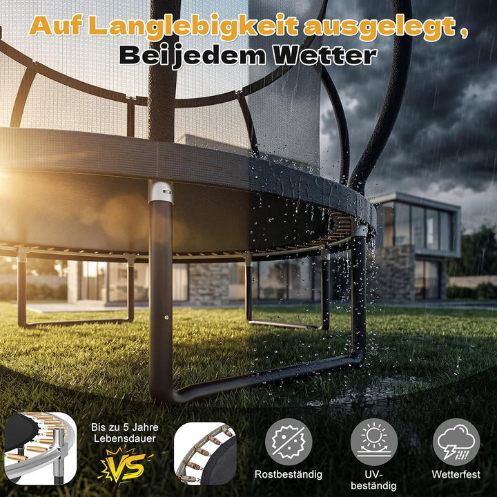 JUMMICO Trampolin Outdoor Ø 228/305/366/427/488 cm mit Schutznetz und Leiter, GS-geprüftes Freizeit-