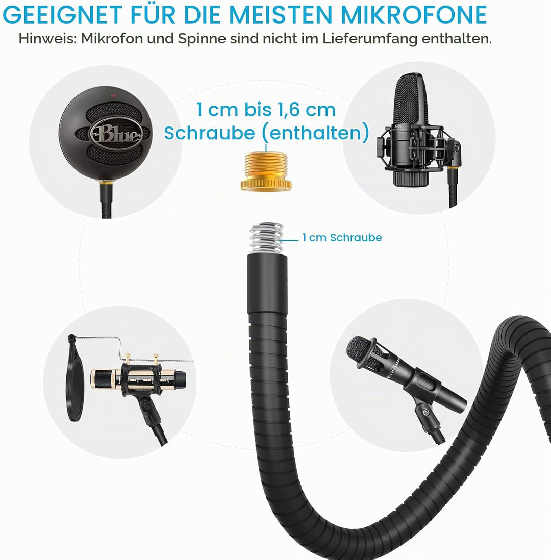 zealsound Mikrofon Arm Ständer,Verstellbarer Schwanenhals Mikrofonarm mit Microphone Clip, 3/8" auf