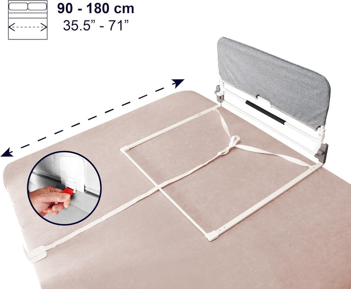 KMINA - Bettgitter Rausfallschutz Faltbar 90 bis 180 cm, Verstellbarer Aufstehhilfe Bett Senioren, K