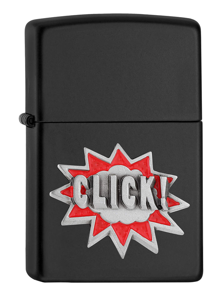 ZIPPO – Sturmfeuerzeug, Click, Emblem Attached, Black Matte, nachfüllbar, in hochwertiger Geschenkbo