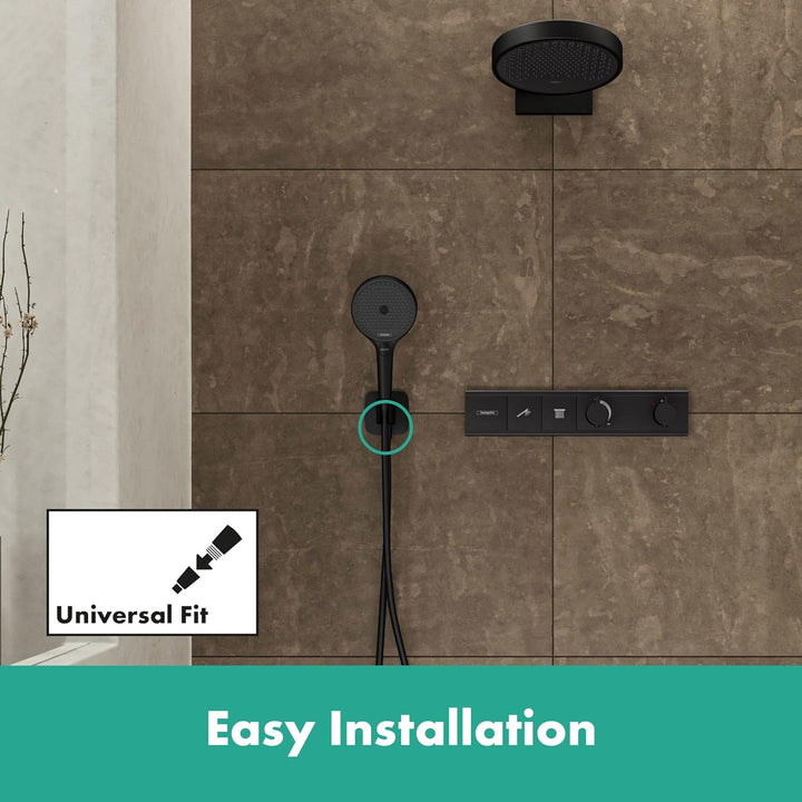 hansgrohe Wandanschluss mit Duschkopfhalterung FixFit Q, Mattschwarz, Mattschwarz