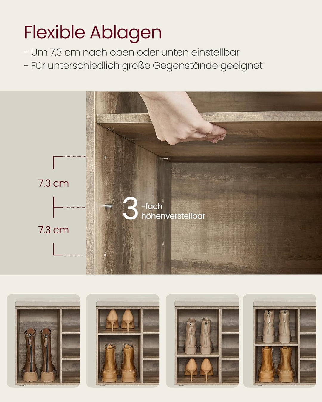 VASAGLE Custos Kollektion - Schuhbank, Schuhregal mit Sitzfläche, Sitzbank mit Stauraum, gepolstert,