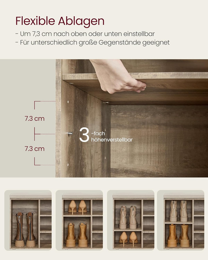 VASAGLE Custos Kollektion - Schuhbank, Schuhregal mit Sitzfläche, Sitzbank mit Stauraum, gepolstert,