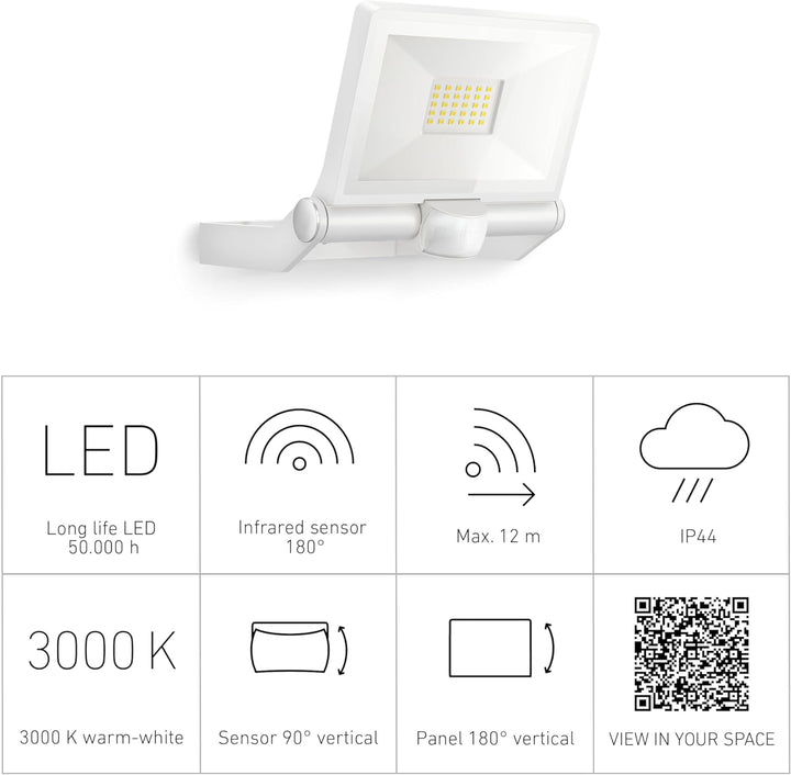 Steinel LED-Aussenstrahler XLED ONE S weiss, 180°-Bewegungsmelder, 18,6 W, 2050 lm bei 3000K, Alumin