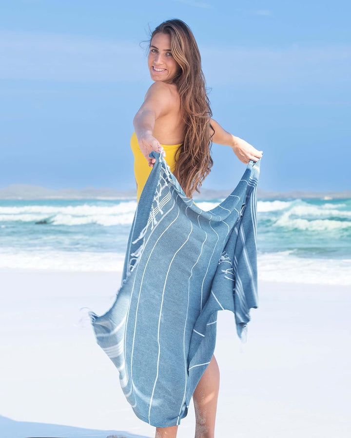 Fit-Flip Hamamtuch aus 100% Baumwolle saugfähig und schnelltrocknend | Opal Blau, 100x200cm Sultan,