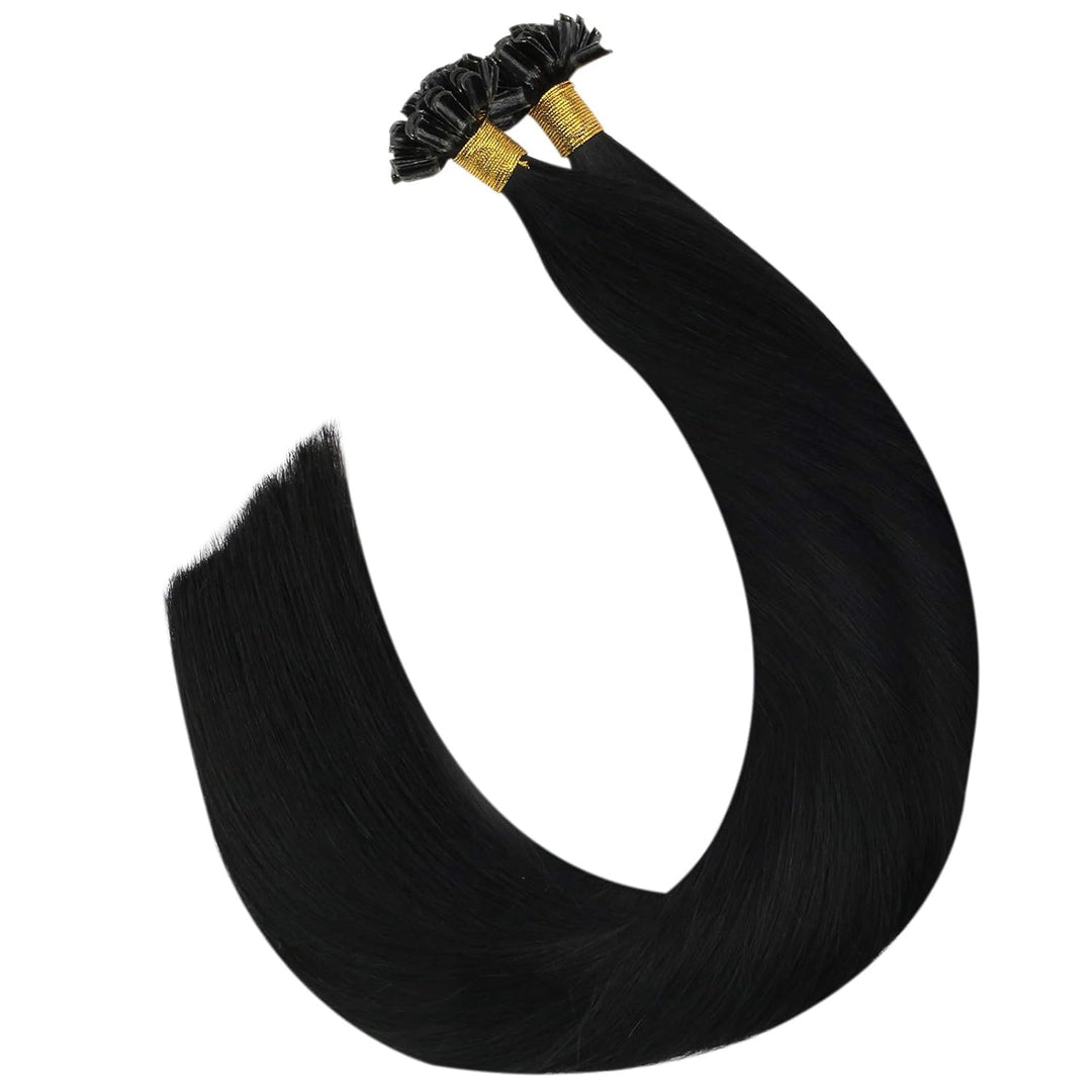Ugeat Bonding Extensions Echthaar Utip 45cm Farbe 1B Naturliches Schwarz Echthaar Extensions Bonding