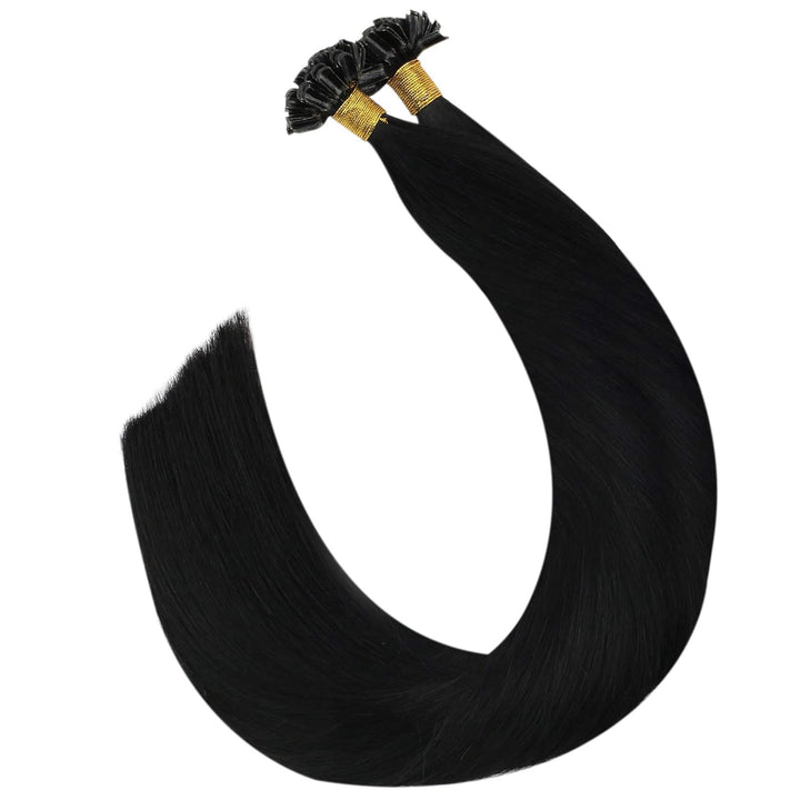 Ugeat 60cm Keratin Extensions Echthaar U Tip 1g/Strähnen Farbe 1B Naturliches Schwarz Bondings Echth
