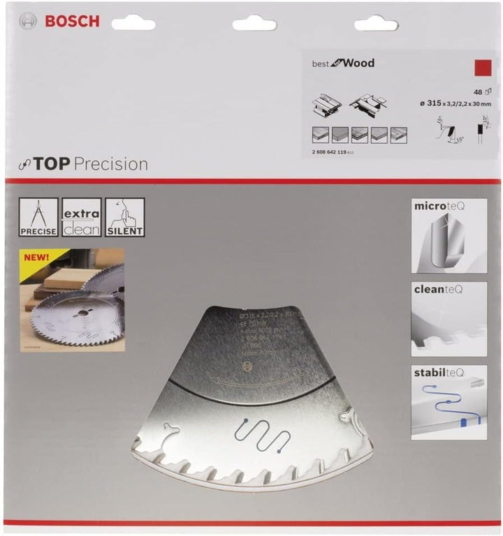 BOSCH Kreissägeblatt Top Precision Best für Wood, 315 x 30 x 3,2 mm, 48, 2608642119, 315 x 30 x 3,2