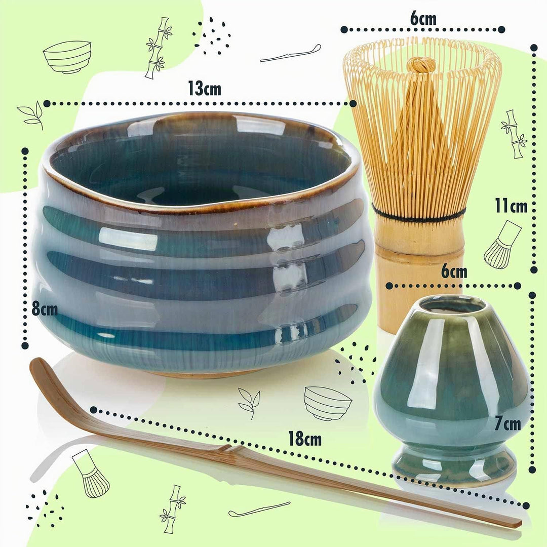 Dimono Original Matcha Tee-Set Deluxe mit Matcha-Schale, Bambus-Besen, Besenhalter, Dosierlöffel - D