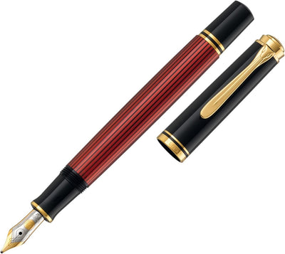 Pelikan Füllhalter Souverän 400, Schwarz-Rot, Feder M (mittel), hochwertiger Kolbenfüller im Geschen