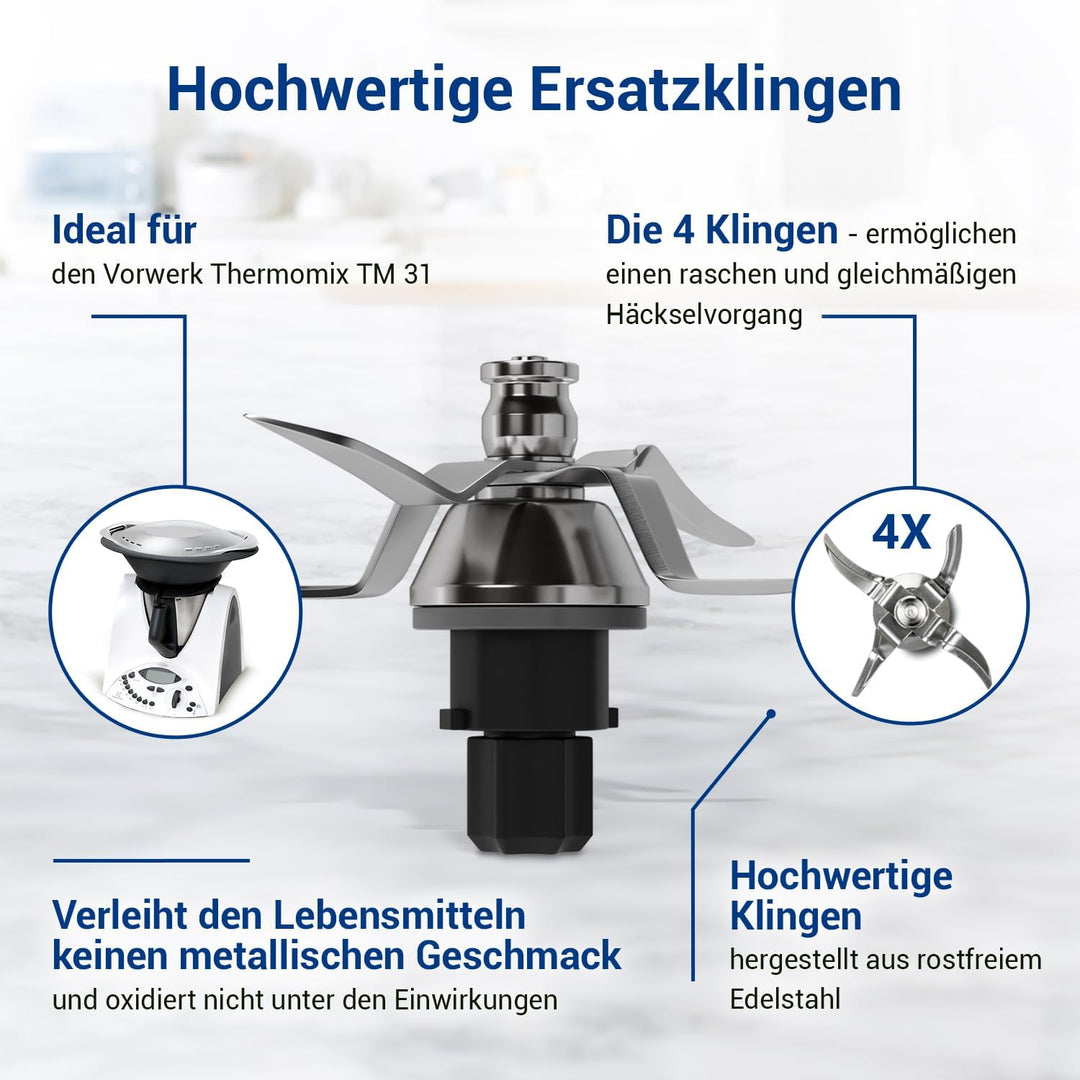 VIOKS Mixmesser Ersatz für Thermomix Messer TM31 - Ersatzmesser mit 4 Klingen und Dichtring - Küchen
