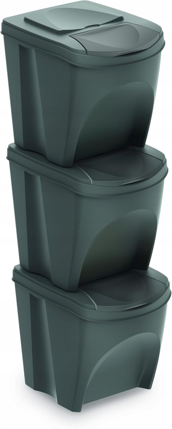 Prosperplast Sortibox 3x20L Mülleimer Mülltrennsystem Abfalleimer Behälter (Grau) grau 3x25 Litros,