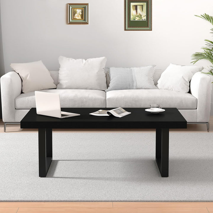 IBF Couchtisch Schwarzer Minimalistischer Industrieller Holz Mitteltisch Moderner Schlichter Rechtec
