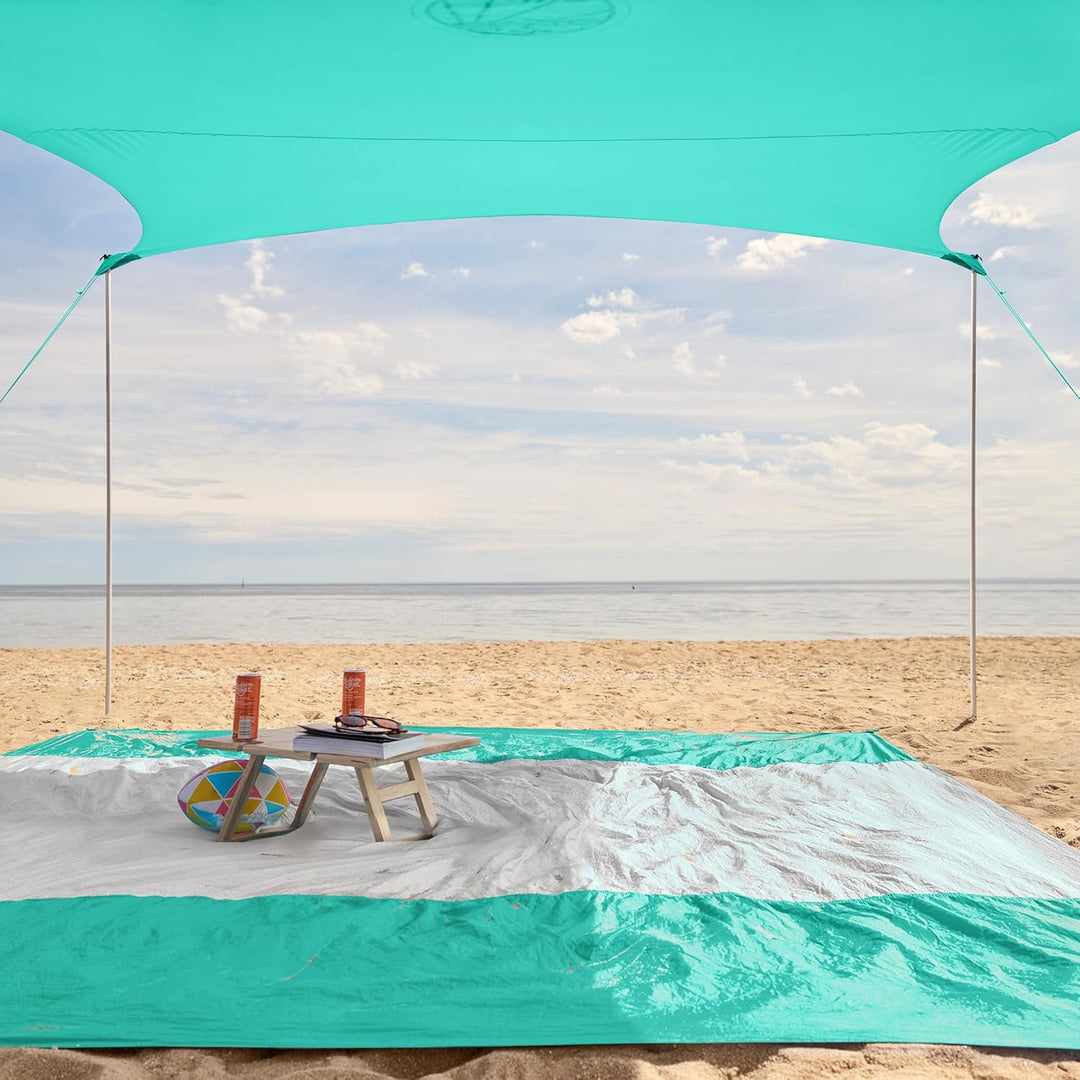 WEKAPO Strandzelt-Sonnenschutz, 2,3 x 2,4 m, Strandüberdachung mit verlängerten 4 Stangen, 1,8 m hoc