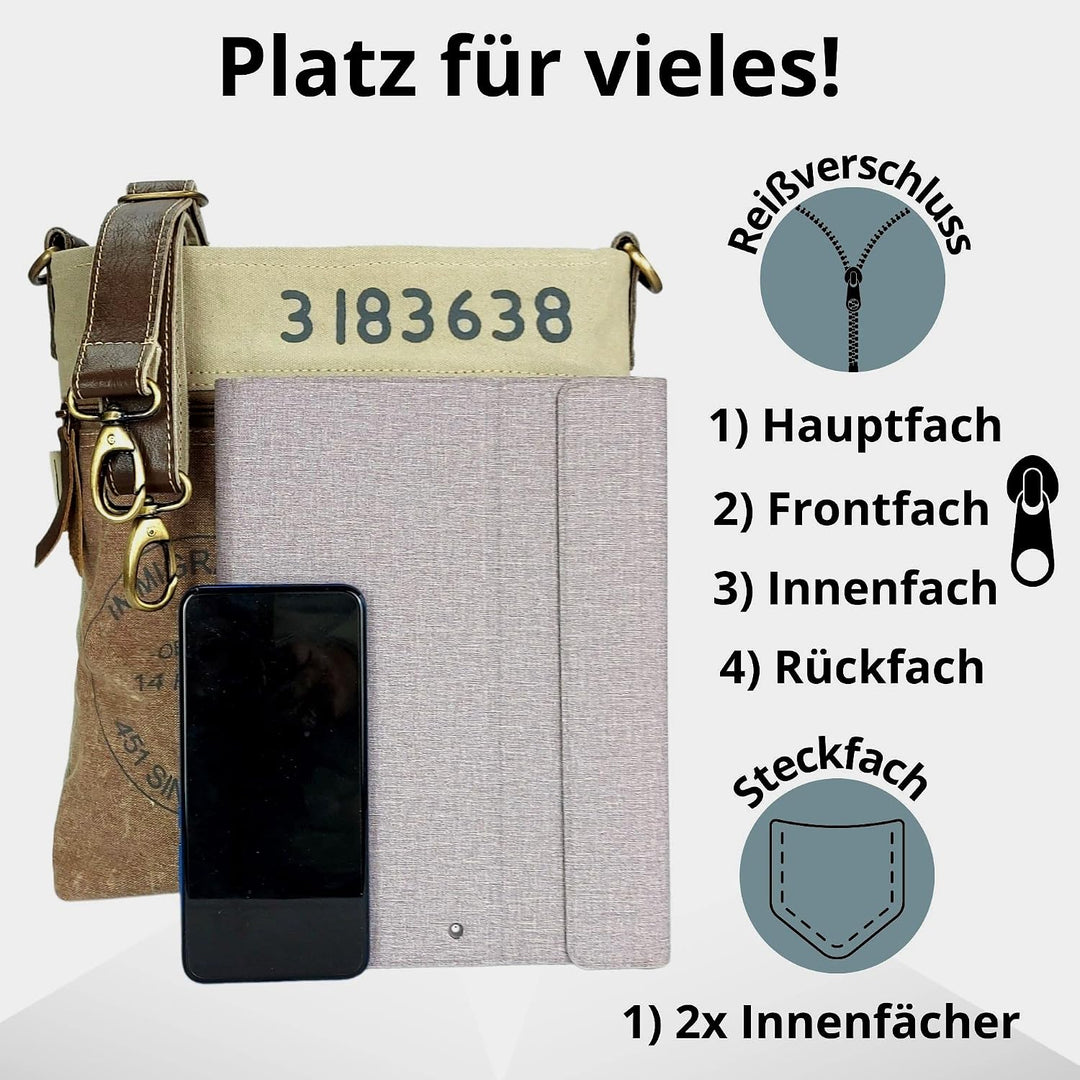 Sunsa Damen Umhängetasche. Crossover Bag mit Viele Fächern. Vintage- Retro Stil Schultertasche. Cros