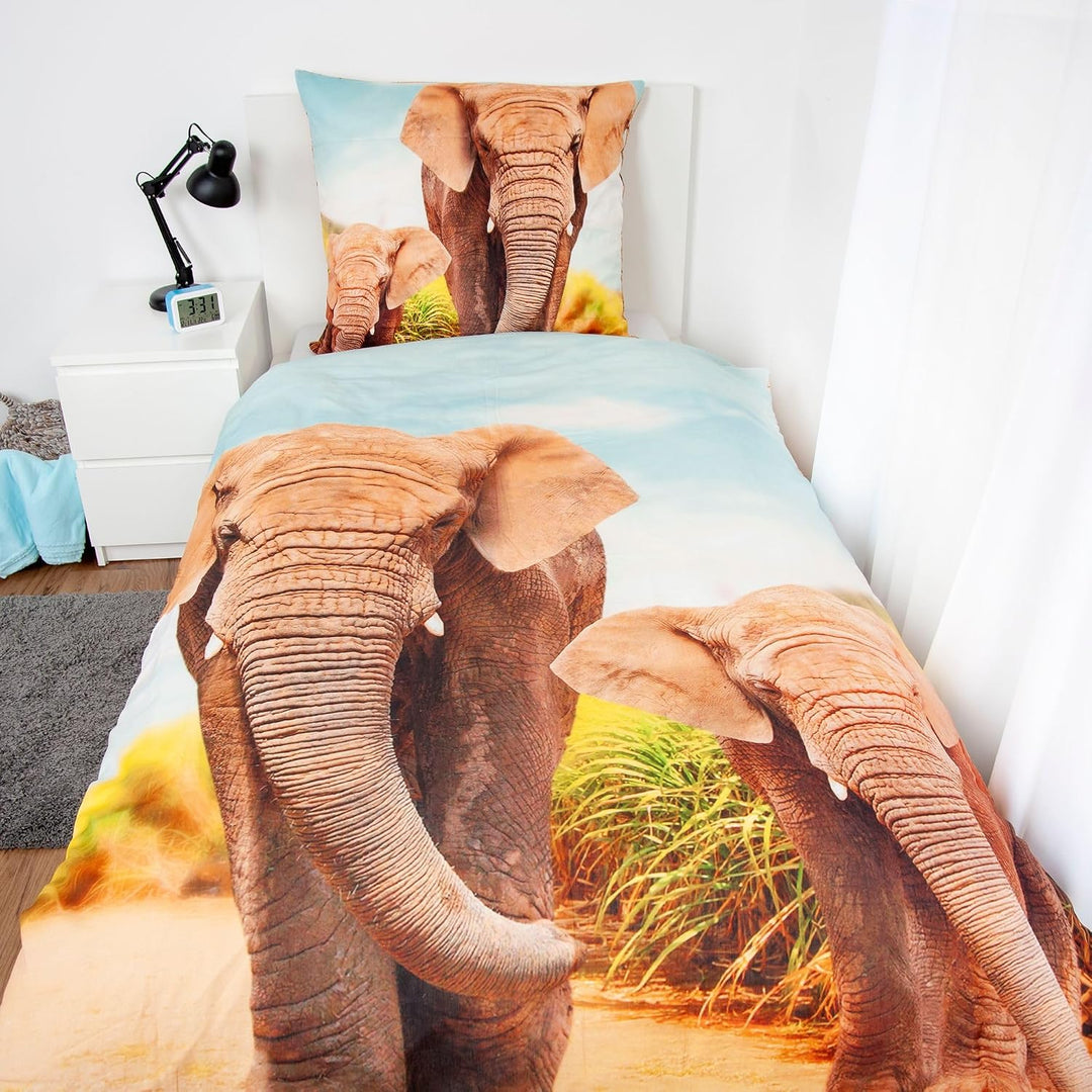 Klaus Herding GmbH Bettwäsche Elefant mit Baby 135x200 cm (80x80 cm)