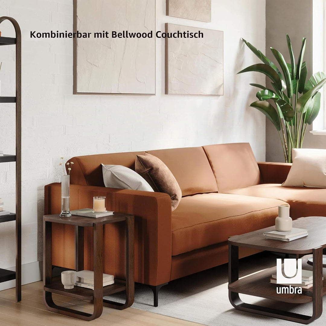 Umbra Bellwood Beistelltisch, Moderner Couchtisch und Nachttisch aus Bugholz, Walnuss Antik