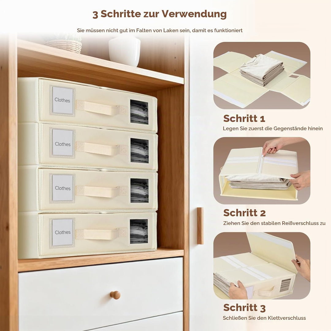 4 Stück Linen Bed Sheet Organiser Box, Faltbarer Bettwäsche Organizer Mit Sichtfenster Und Etikett,