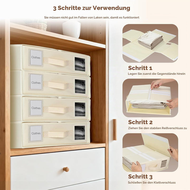 4 Stück Linen Bed Sheet Organiser Box, Faltbarer Bettwäsche Organizer Mit Sichtfenster Und Etikett,