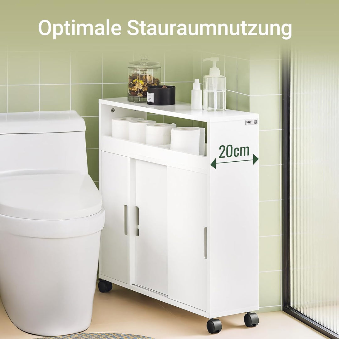 SoBuy BZR02-W Nischenschrank aus Holzwerkstoff, mit offener Ablage Badrollwagen Seitenschrank Badezi