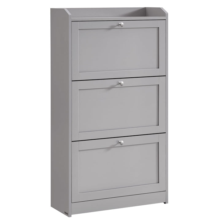 VASAGLE Schuhschrank 3 Klappen, Schuhkipper, Schuhregal, Schuhaufbewahrung, Oberplatte, Trennwand ve
