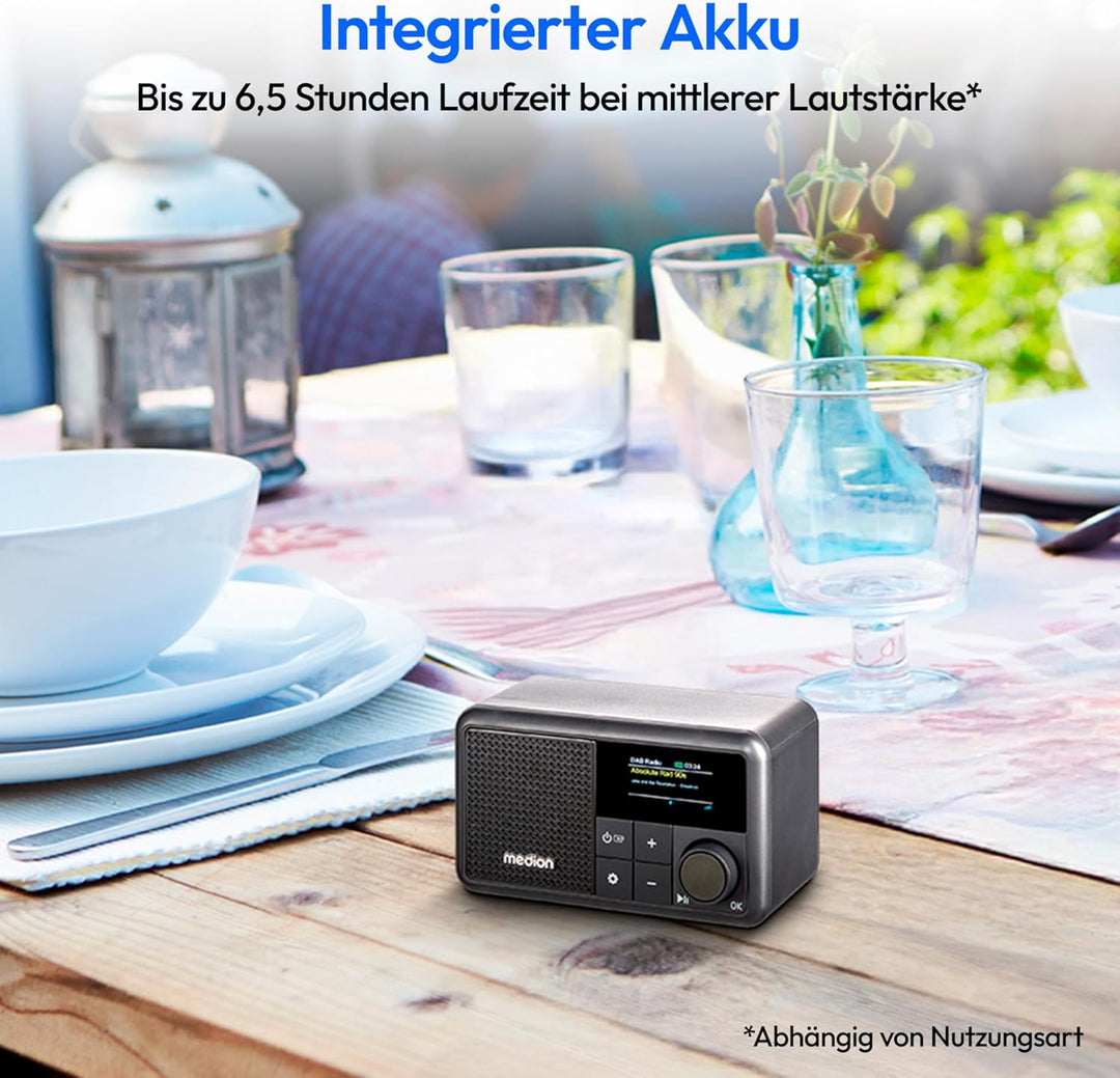 MEDION S66822 Tragbares Mini DAB+ Radio mit Bluetooth (Akku, dimmbares Farbdisplay, Teleskopantenne,