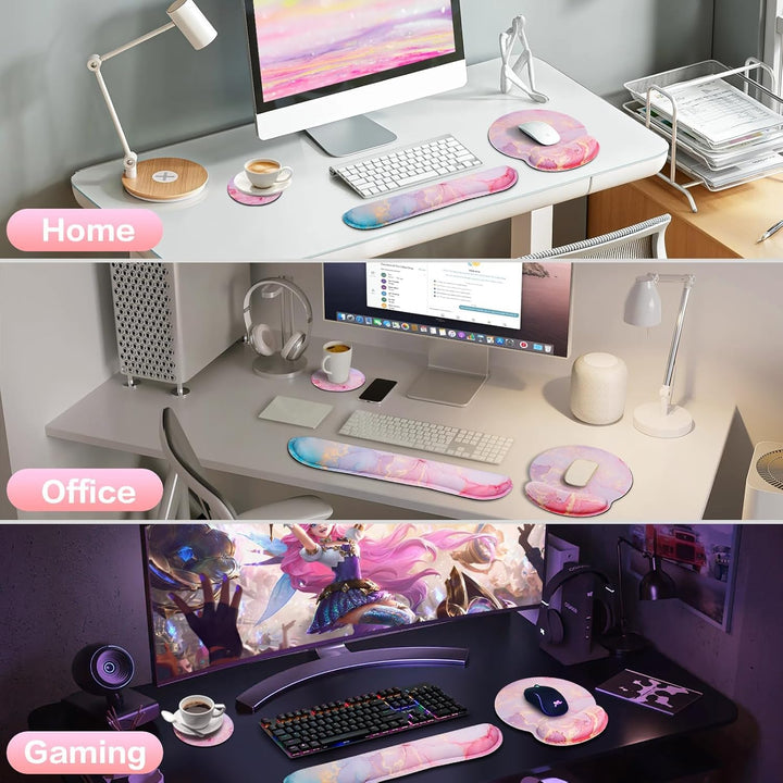 Acezeek 3-in-1 Mousepad Set,Mauspad mit Gelkissen+Handballenauflage Tastatur+Untersetzer,Mauspad XXL