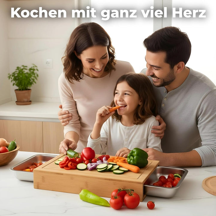 Premium Schneidebrett Holz – Holz Schneidebrett mit Auffangschalen und Deckeln | praktisches Küchenz