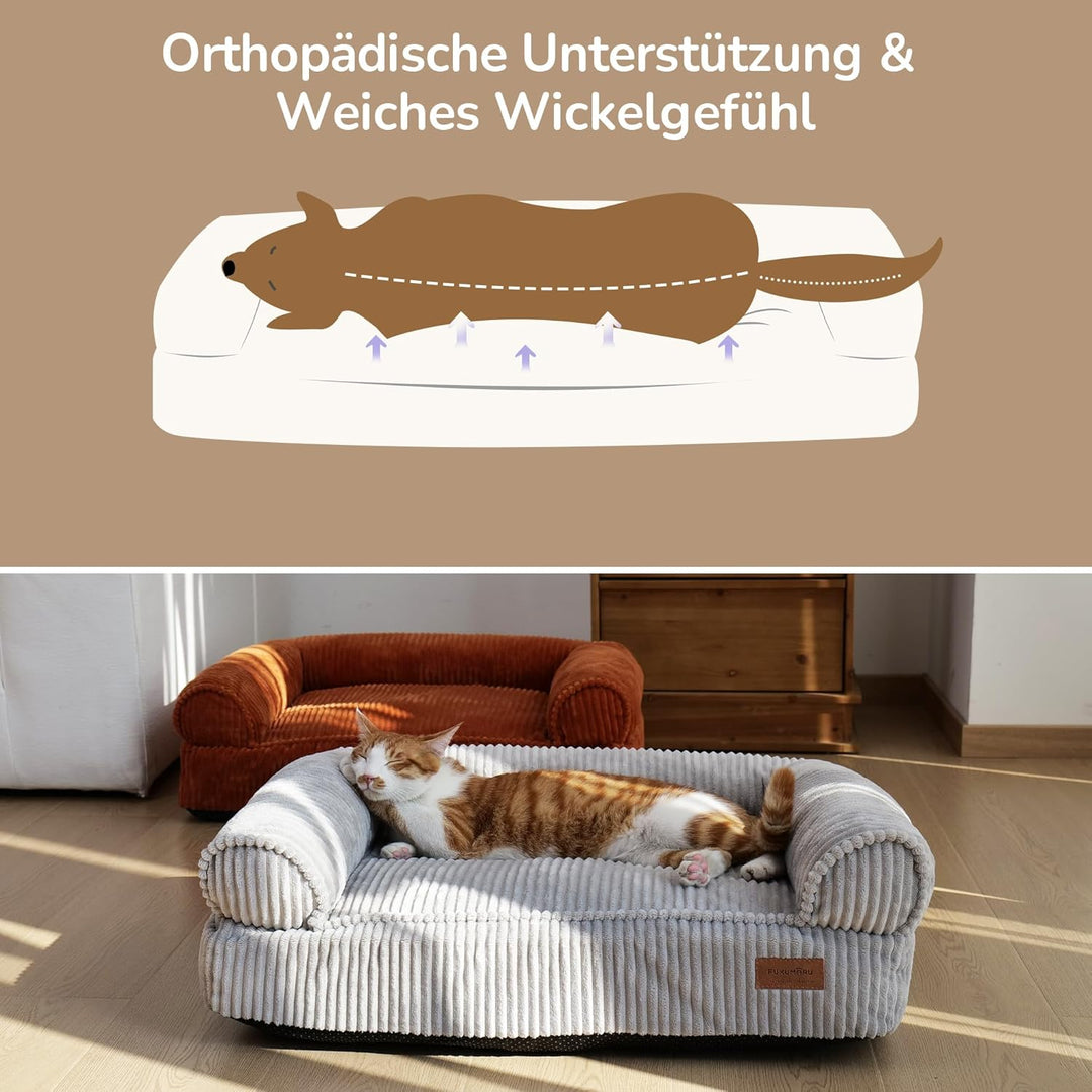 FUKUMARU Katzensofa Bett, Corduroy Gemütliches Katzenbett für drinnen mit abnehmbarem waschbarem Bez