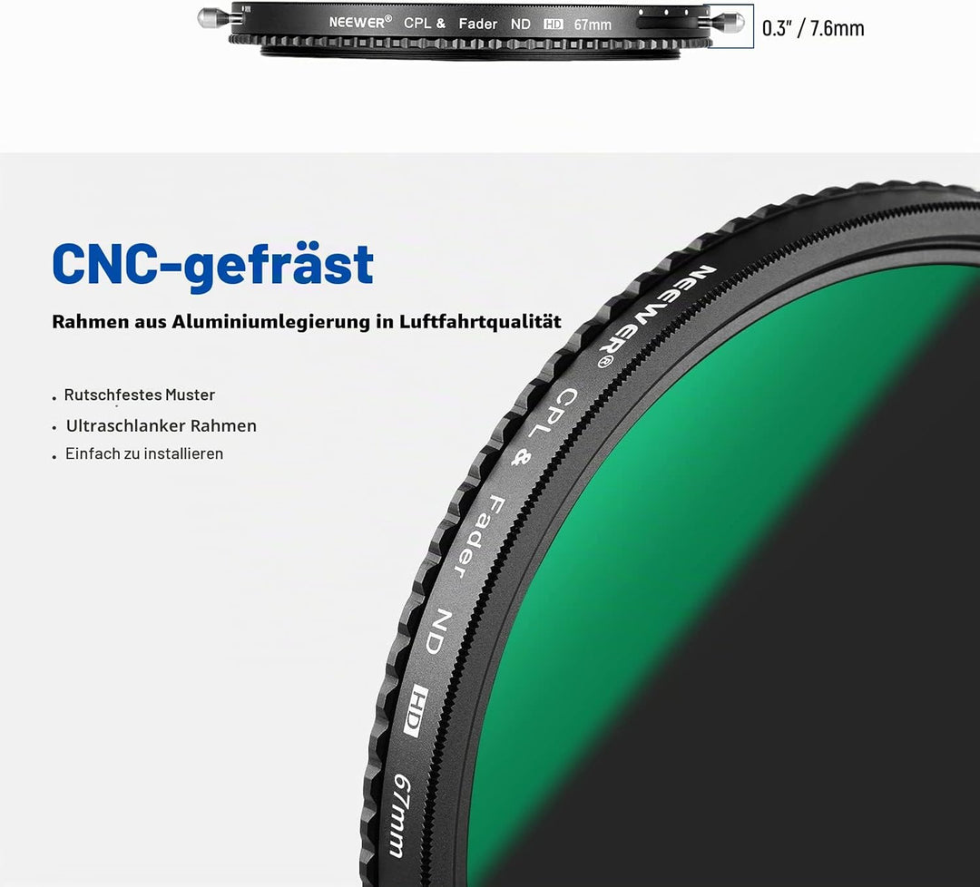 NEEWER 2 in 1 67mm Variable ND Filter ND2-ND32&amp;CPL (Zirkular Polfilter) No X Cross Variabel Graufilt