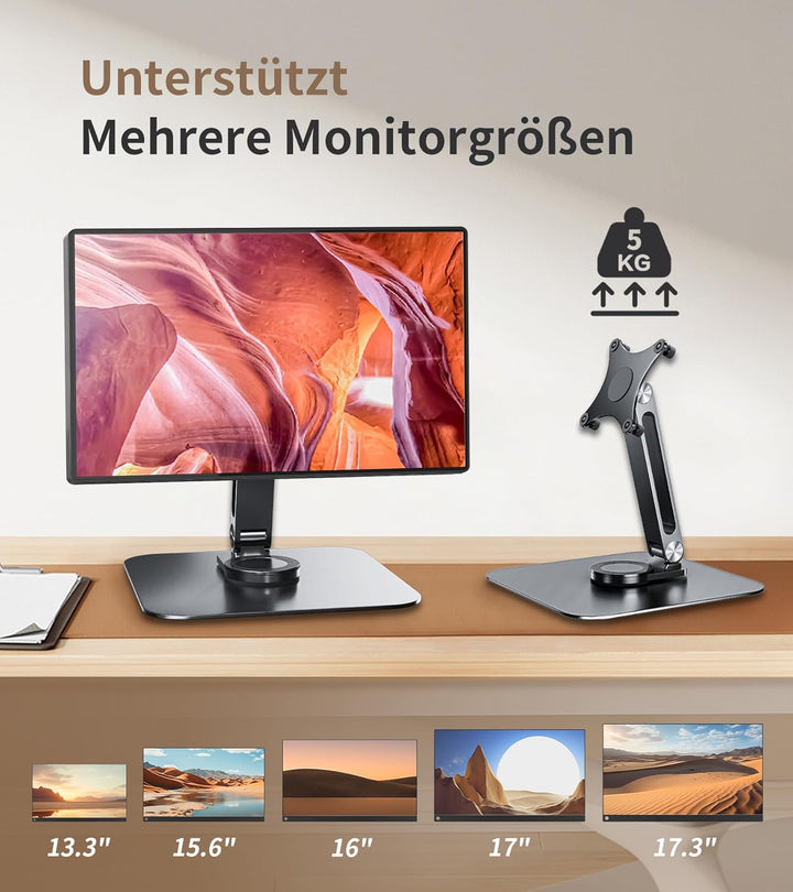 Monitorständer Einstellbarer mit 360° drehbarer Basis, Ergonomisch Tragbarer Monitorhalter, VESA 75x
