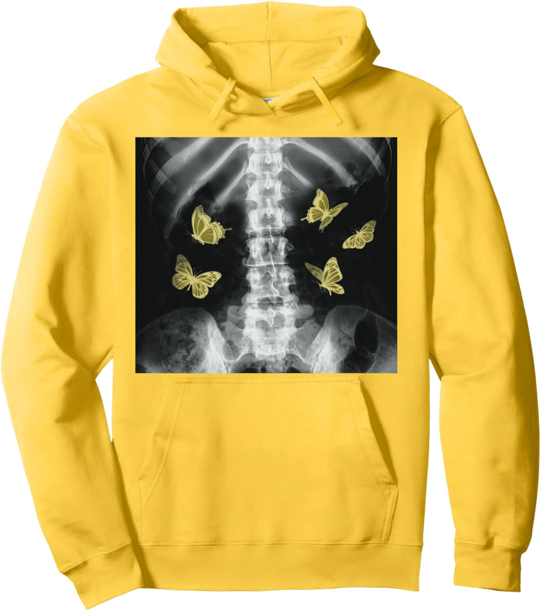 Egirl Röntgen-Skelett mit gelbem Schmetterling, Y2 K, dunkler Rand Pullover Hoodie