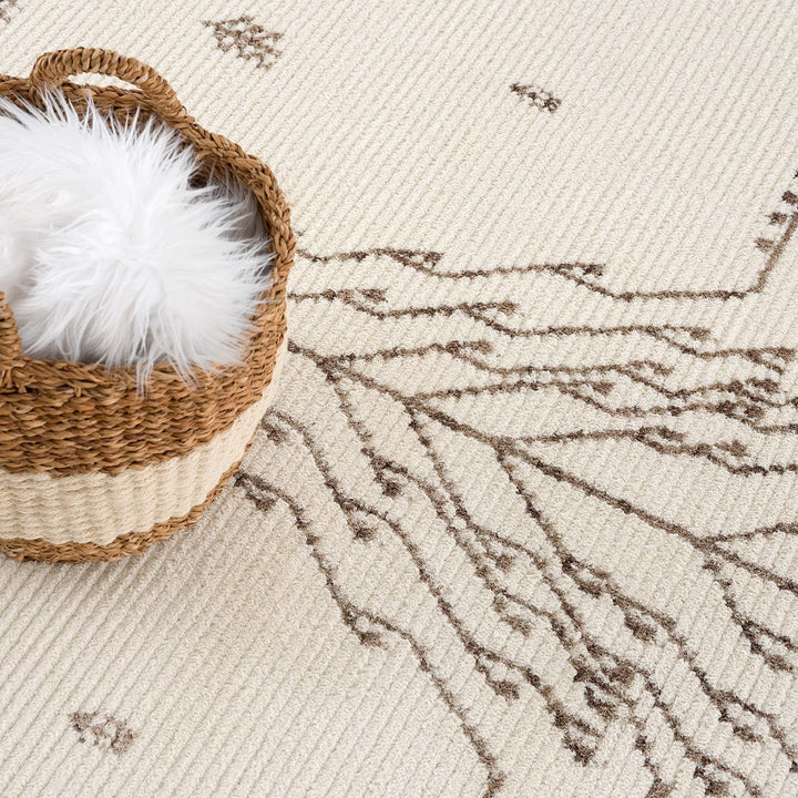 payé Teppich Wohnzimmer - Creme 120x170cm - Ethno Afrika Muster - Hochflor weich Schlafzimmer Flur D