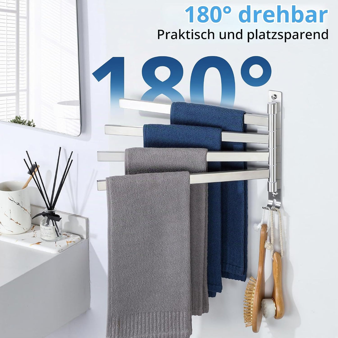 SAYAYO Handtuchhalter Schwenkbar 4 Armig Handtuchhalter Wand Gebürstet Handtuchstange Gästehandtuchh