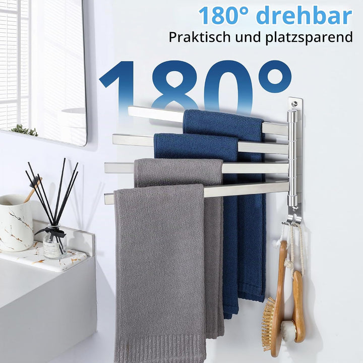 SAYAYO Handtuchhalter Schwenkbar 4 Armig Handtuchhalter Wand Gebürstet Handtuchstange Gästehandtuchh