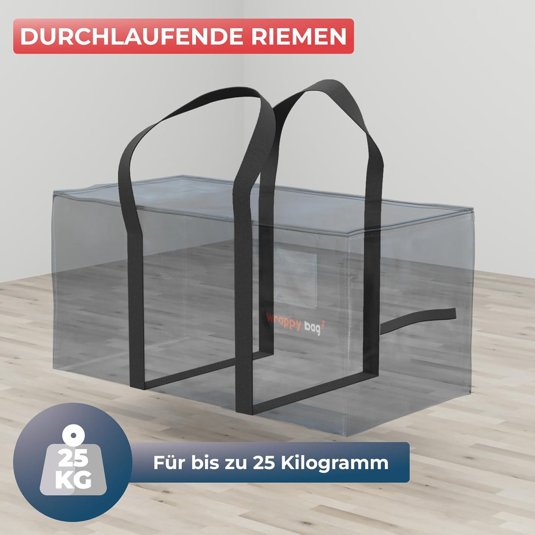 WRAPPYBAG im 6er Pack Grosse Kunststoff-Aufbewahrungstaschen – XXL-Taschen für Umzug &amp; Reise – Stabi