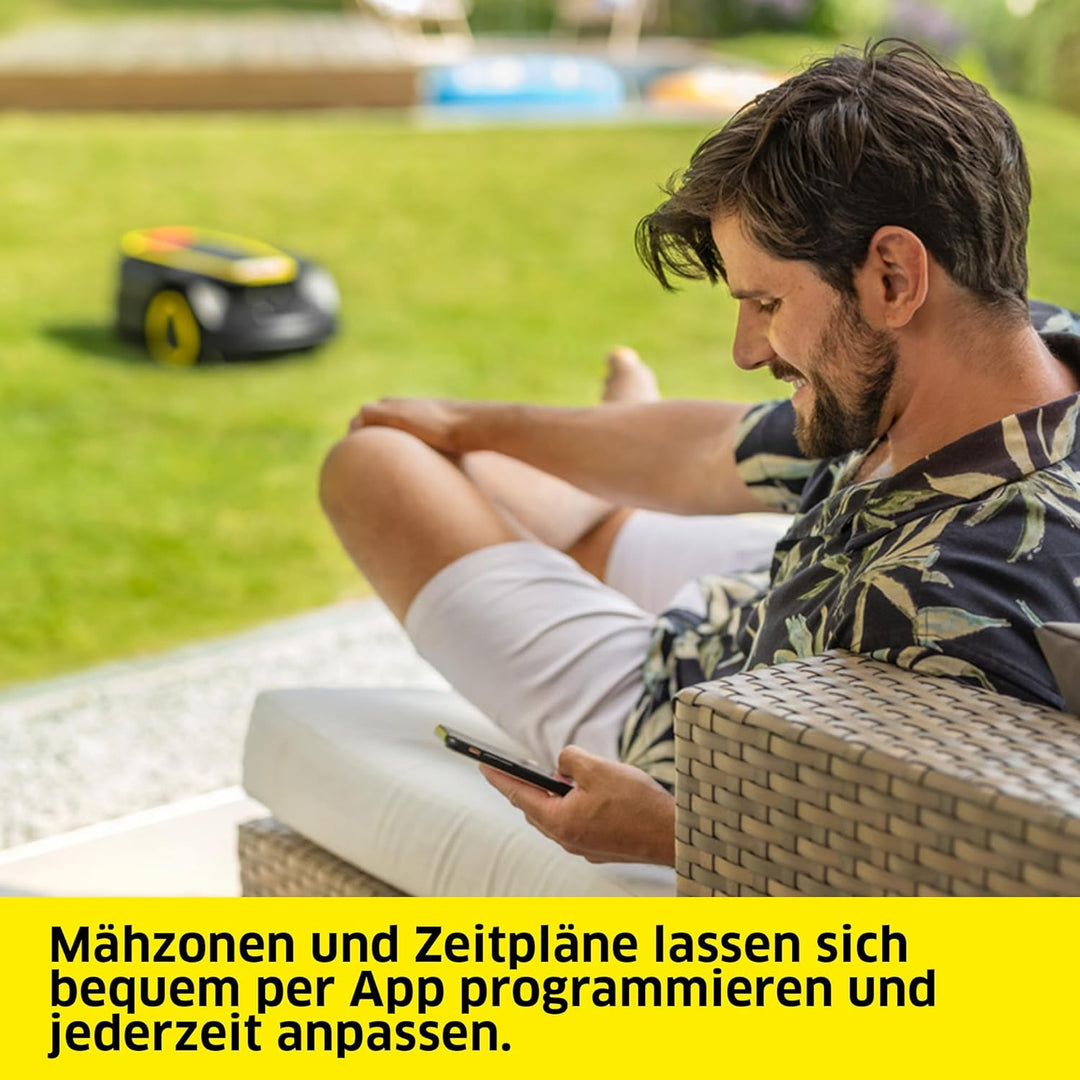 Kärcher Mähroboter RCX 4, ohne Begrenzungskabel, Flächenleistung: 1.500 m², Paralleles Bahnenfahren,
