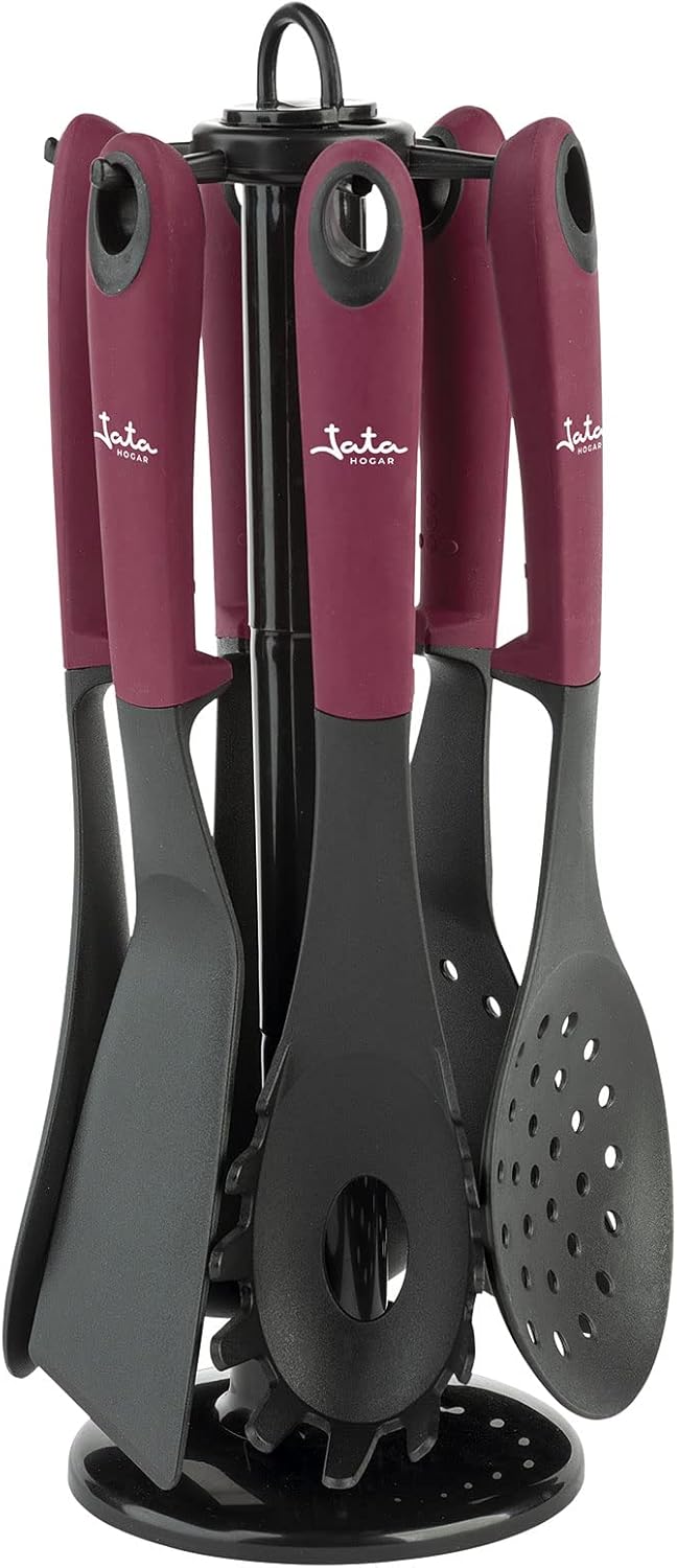 Jata Hogar HACC4600 Küchenutensilien-Set, 6-teilig, aus Nylon, Schöpflöffel, Spaghetti-Löffel, Pfann
