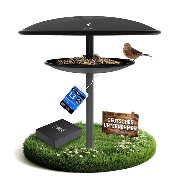 Vogelhaus mit Ständer wetterfest, rostfrei aus Stahl [XXL 40cm Dach] 2in1 Vogelfutterhaus und Vogelt