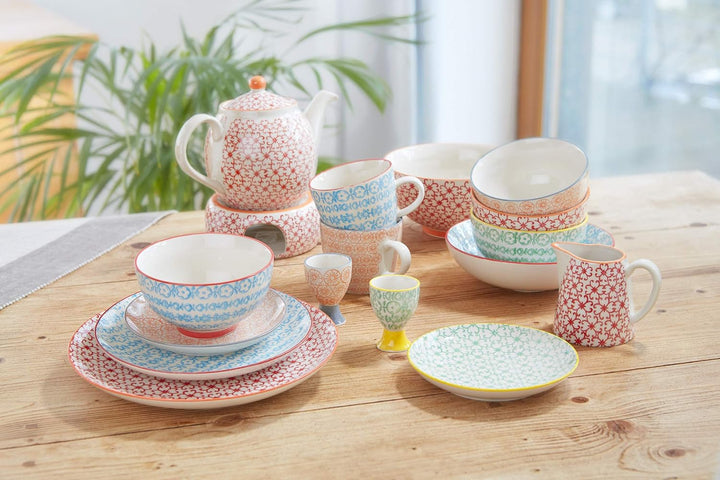 Bloomingville Speiseteller Carla Express Retro grosse Teller Essteller Vintage ø 25 cm, orange blau