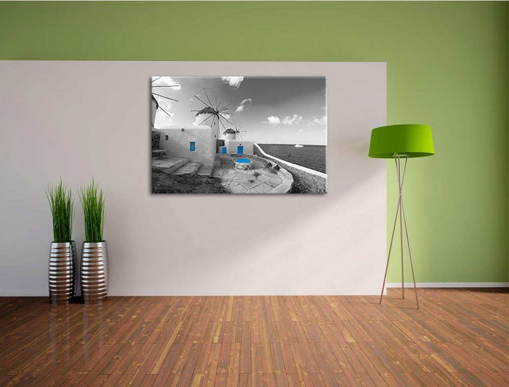 süsse Windmühlen im Mittelmeer schwarz/weiss Format: 100x70 auf Leinwand, XXL riesige Bilder fertig