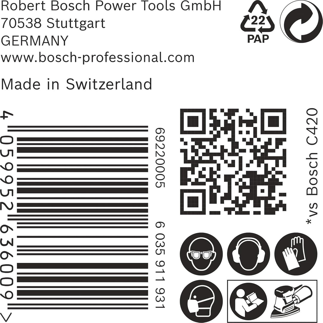 Bosch 50x EXPERT C470 Schleifpapier mit 11 Löchern (für Farbe auf Holz, Hartholz, Ø 102x62 mm, Körnu